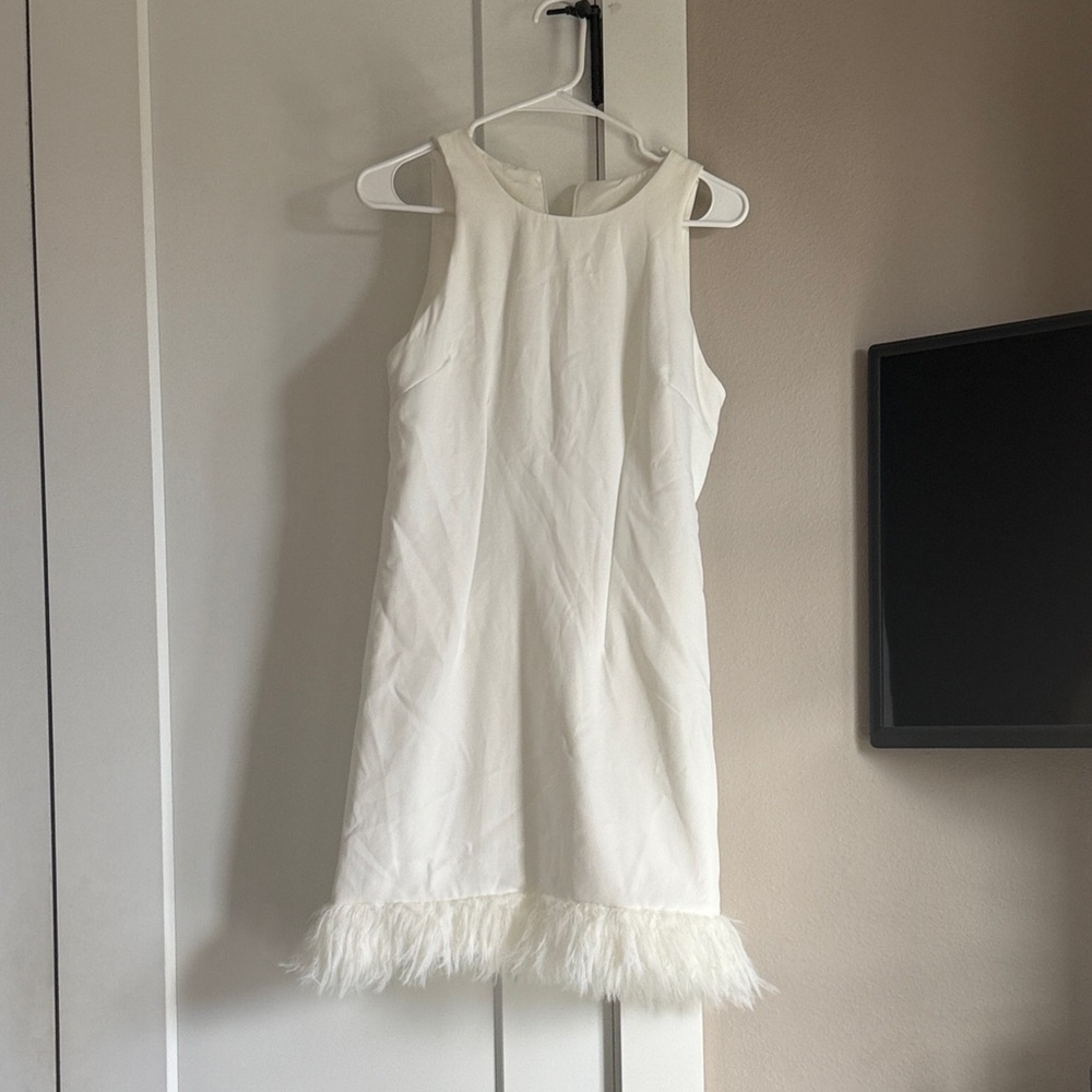 SHEIN White Dress with Feather Detail